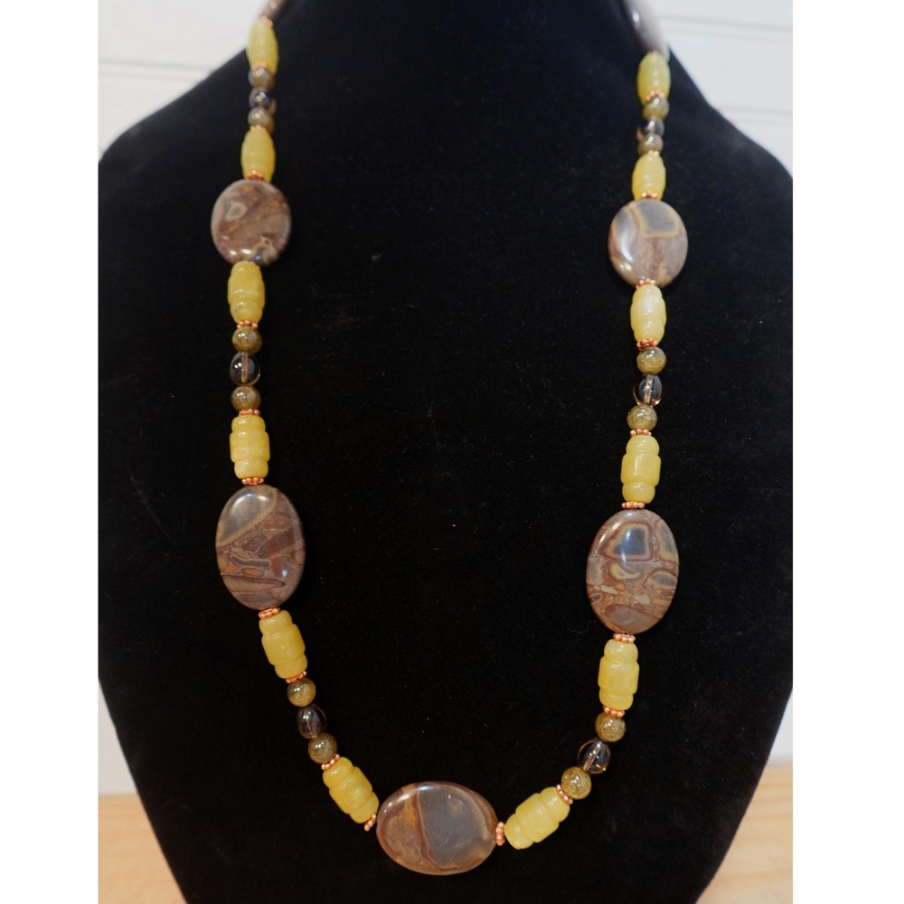 Boho Copper Gemstone Necklace Colorful Crazy Lace‎ Agate & Green Beads Jewelry